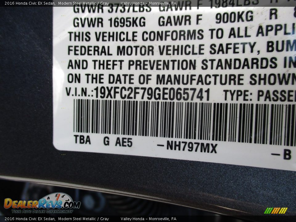2016 Honda Civic EX Sedan Modern Steel Metallic / Gray Photo #19