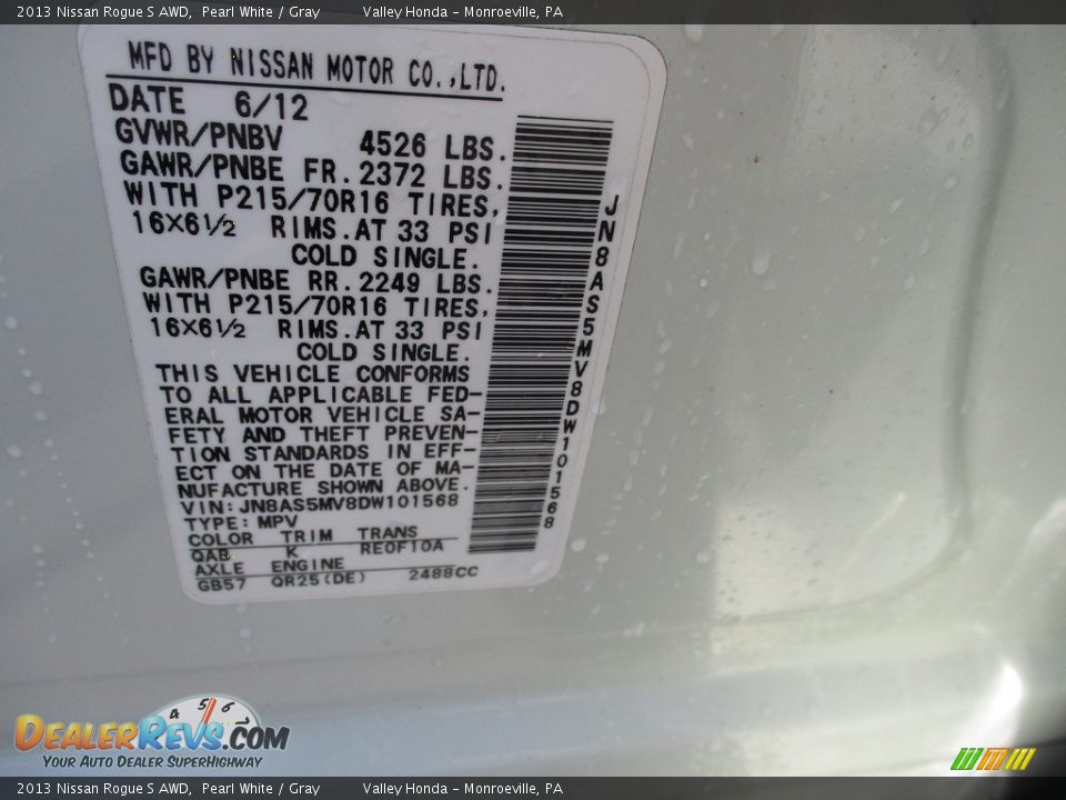 2013 Nissan Rogue S AWD Pearl White / Gray Photo #19