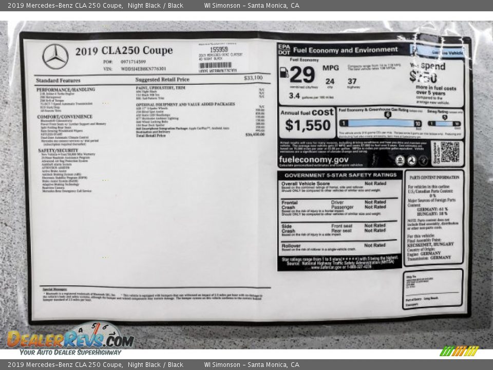 2019 Mercedes-Benz CLA 250 Coupe Night Black / Black Photo #17