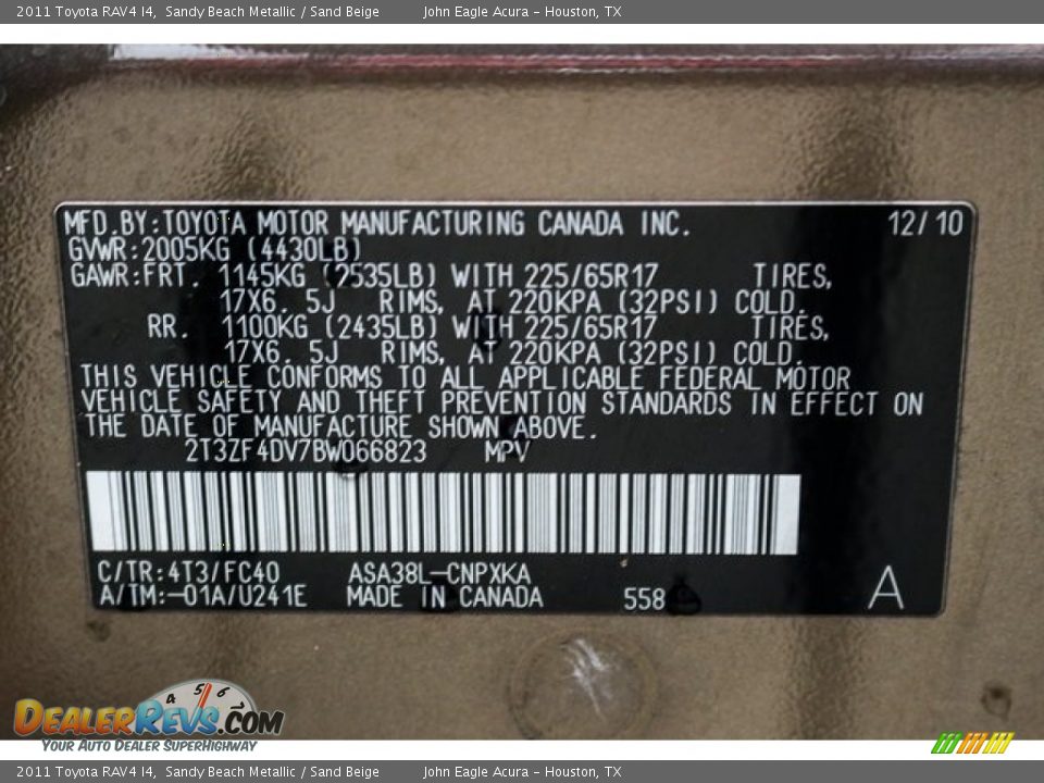 2011 Toyota RAV4 I4 Sandy Beach Metallic / Sand Beige Photo #36
