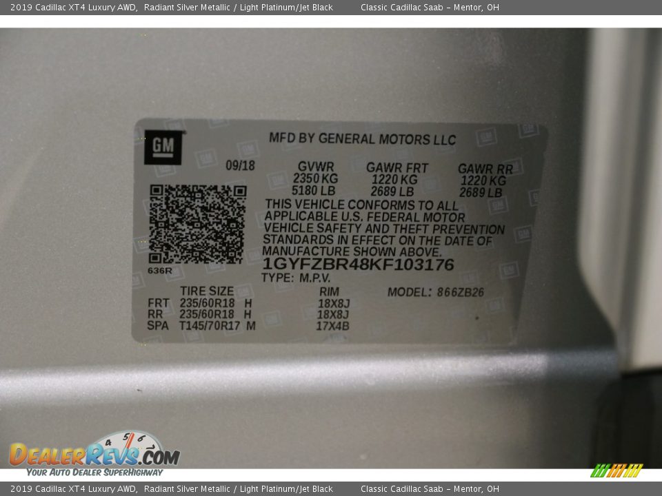 2019 Cadillac XT4 Luxury AWD Radiant Silver Metallic / Light Platinum/Jet Black Photo #25