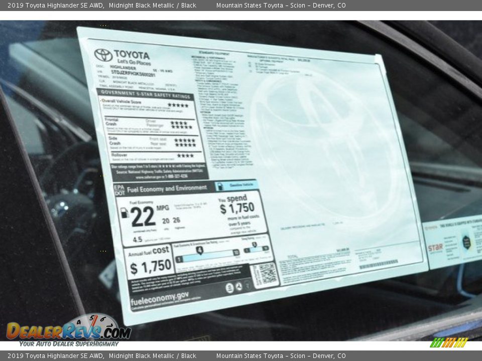 2019 Toyota Highlander SE AWD Midnight Black Metallic / Black Photo #12