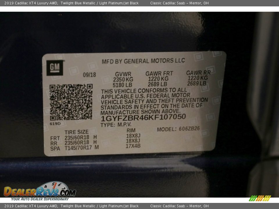2019 Cadillac XT4 Luxury AWD Twilight Blue Metallic / Light Platinum/Jet Black Photo #27