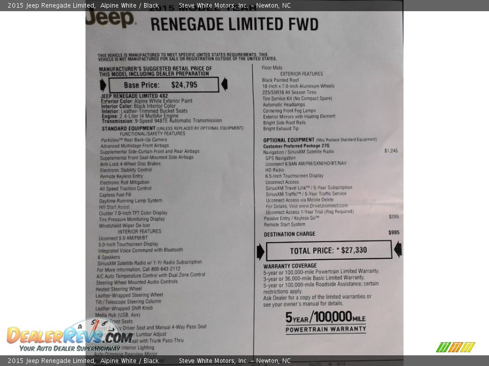 2015 Jeep Renegade Limited Alpine White / Black Photo #30