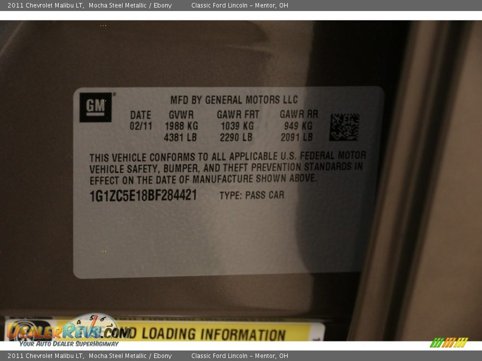 2011 Chevrolet Malibu LT Mocha Steel Metallic / Ebony Photo #19