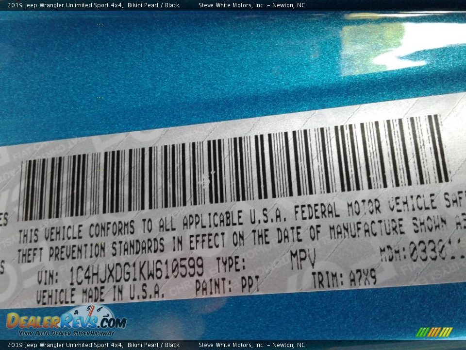 2019 Jeep Wrangler Unlimited Sport 4x4 Bikini Pearl / Black Photo #30