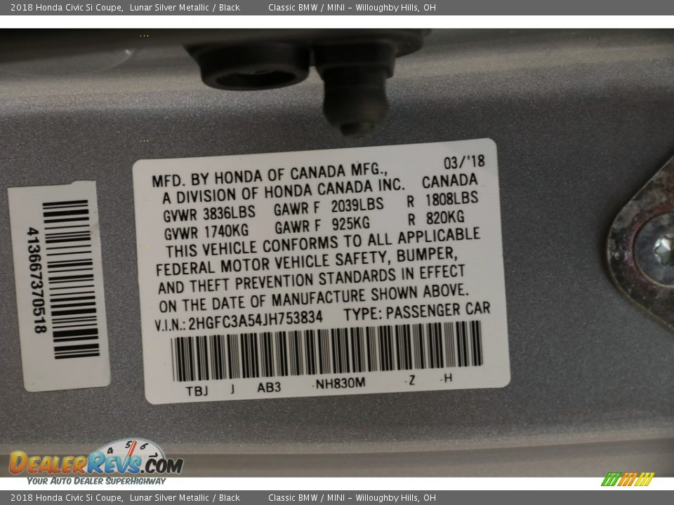 2018 Honda Civic Si Coupe Lunar Silver Metallic / Black Photo #22