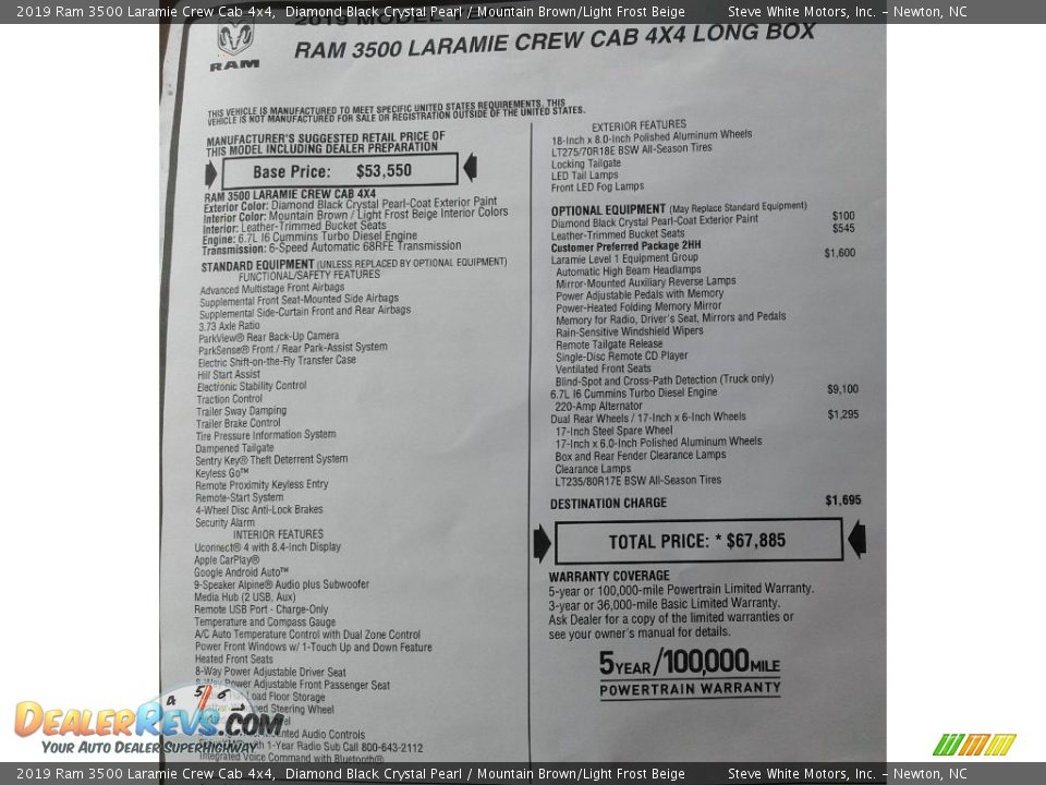 2019 Ram 3500 Laramie Crew Cab 4x4 Window Sticker Photo #36