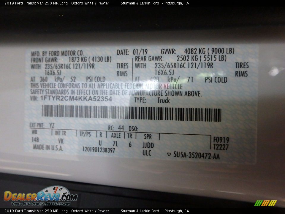 2019 Ford Transit Van 250 MR Long Oxford White / Pewter Photo #8