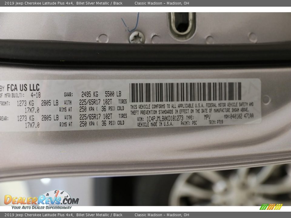 2019 Jeep Cherokee Latitude Plus 4x4 Billet Silver Metallic / Black Photo #24