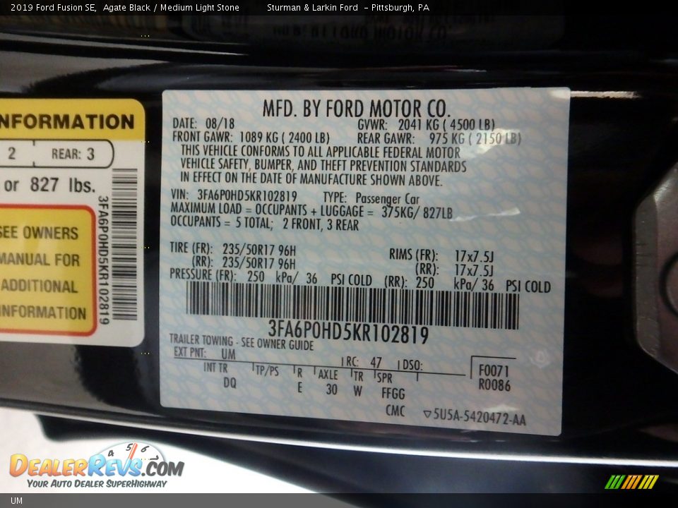 Ford Color Code UM Agate Black