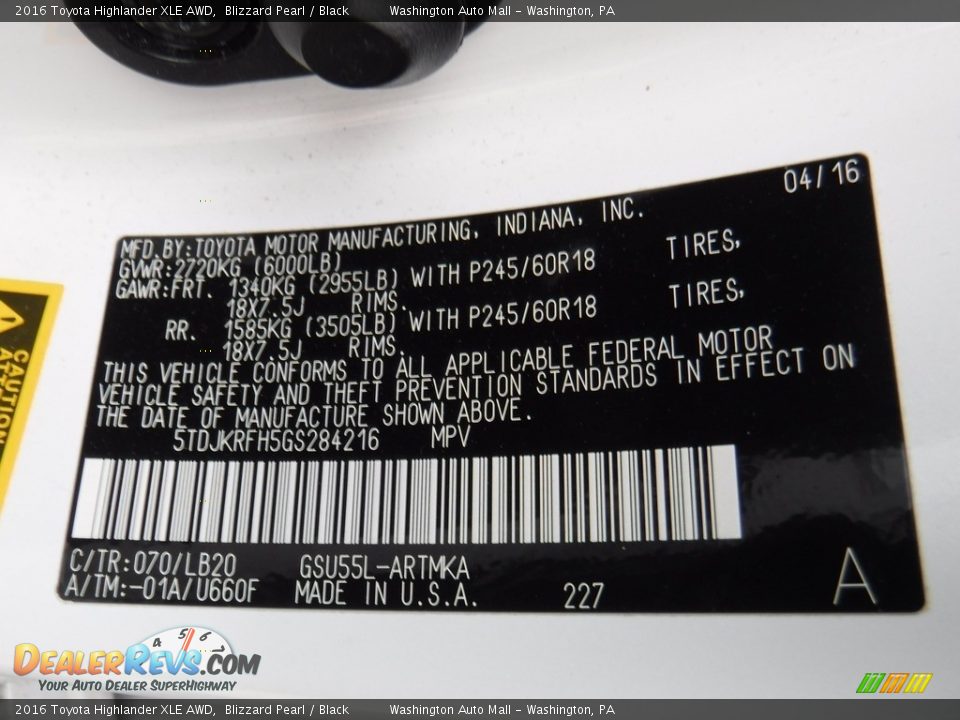 2016 Toyota Highlander XLE AWD Blizzard Pearl / Black Photo #29