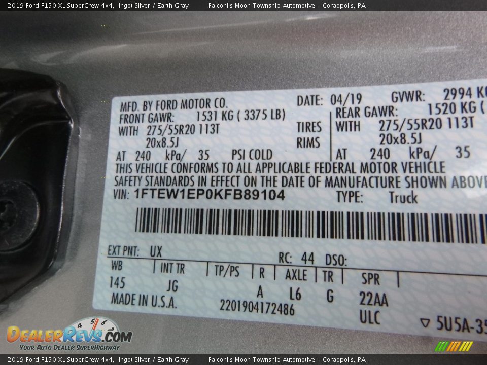2019 Ford F150 XL SuperCrew 4x4 Ingot Silver / Earth Gray Photo #12