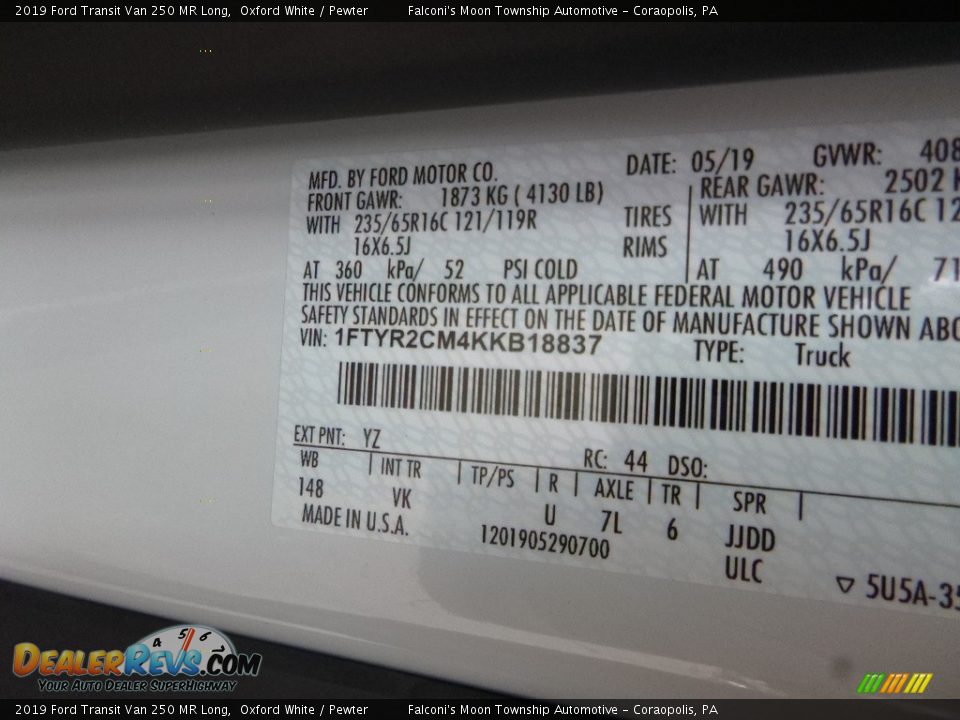 2019 Ford Transit Van 250 MR Long Oxford White / Pewter Photo #13