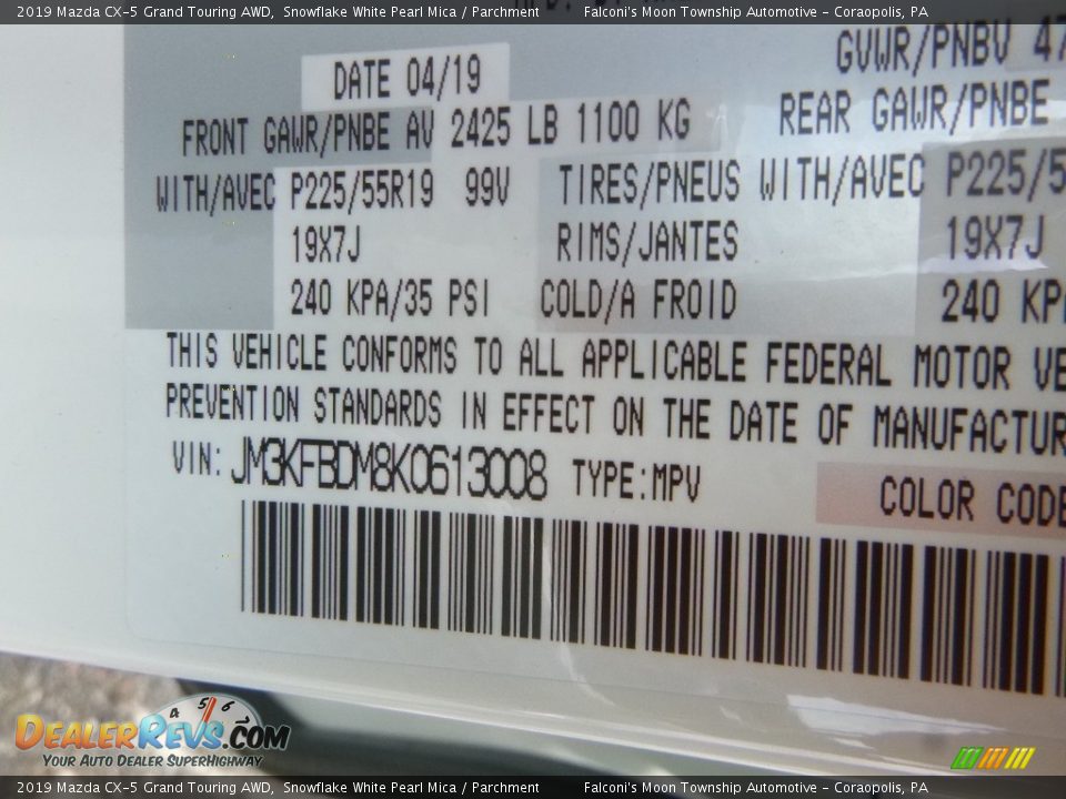 2019 Mazda CX-5 Grand Touring AWD Snowflake White Pearl Mica / Parchment Photo #11