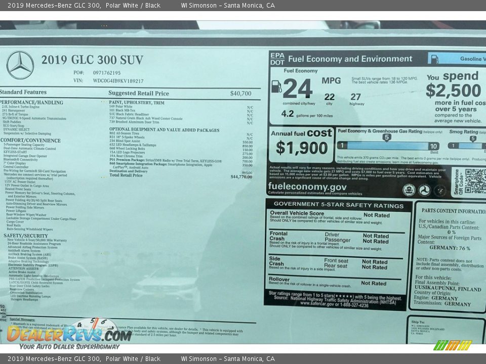 2019 Mercedes-Benz GLC 300 Polar White / Black Photo #10