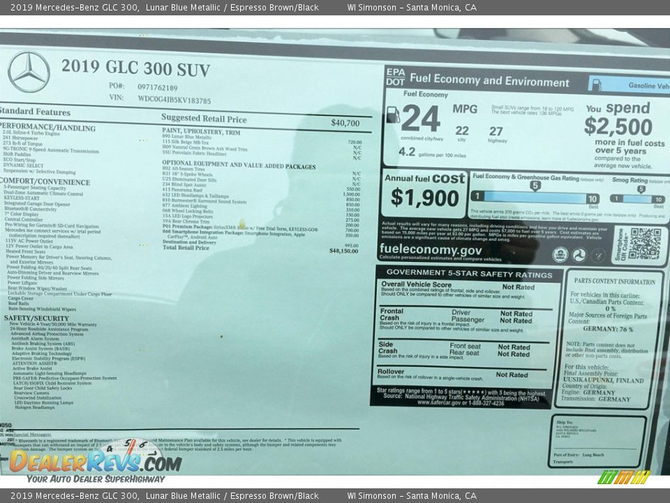 2019 Mercedes-Benz GLC 300 Lunar Blue Metallic / Espresso Brown/Black Photo #10