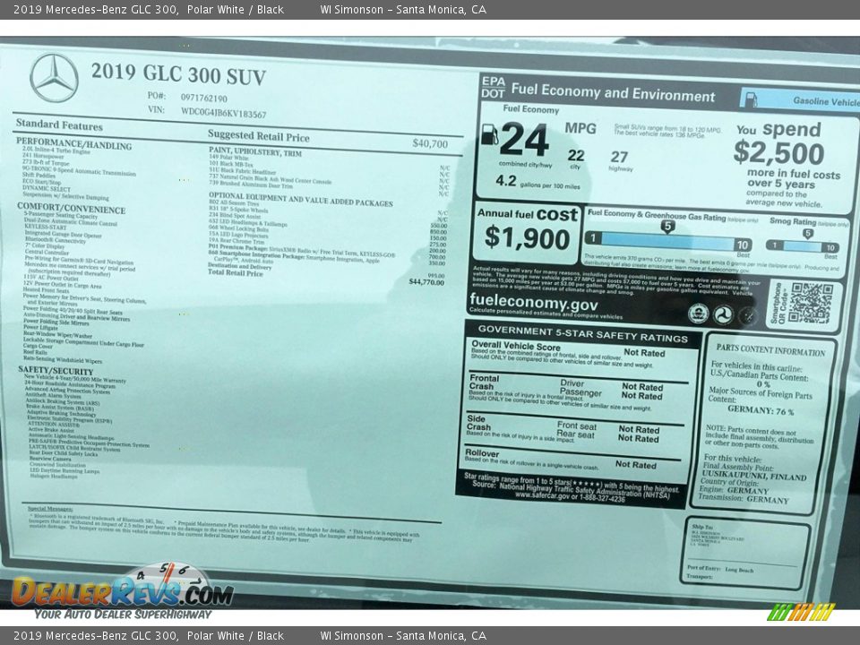 2019 Mercedes-Benz GLC 300 Polar White / Black Photo #10