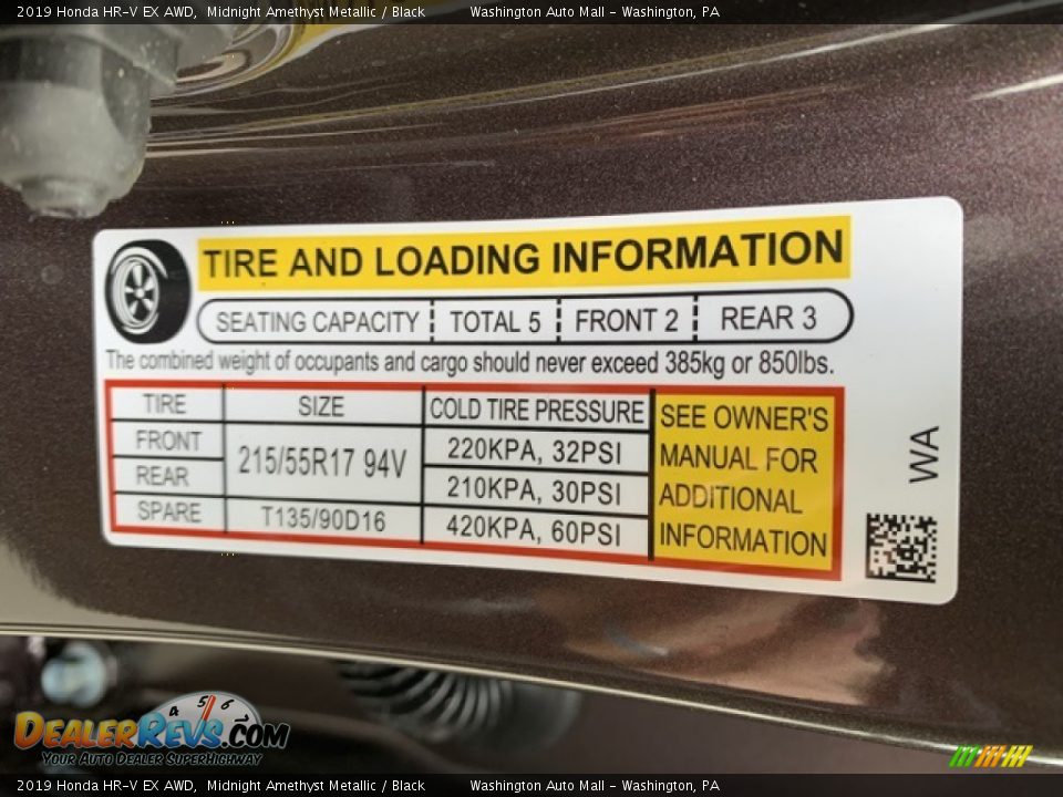 2019 Honda HR-V EX AWD Midnight Amethyst Metallic / Black Photo #8