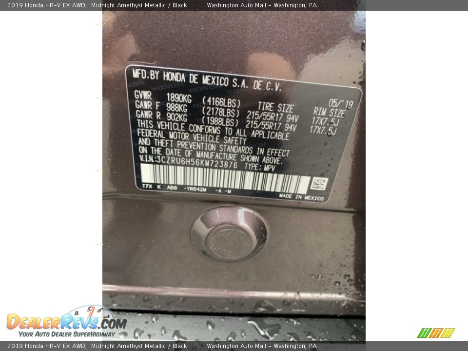 2019 Honda HR-V EX AWD Midnight Amethyst Metallic / Black Photo #9