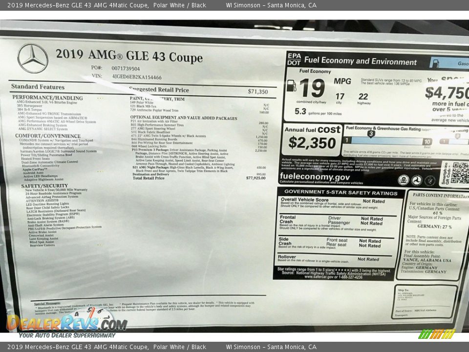 2019 Mercedes-Benz GLE 43 AMG 4Matic Coupe Polar White / Black Photo #11