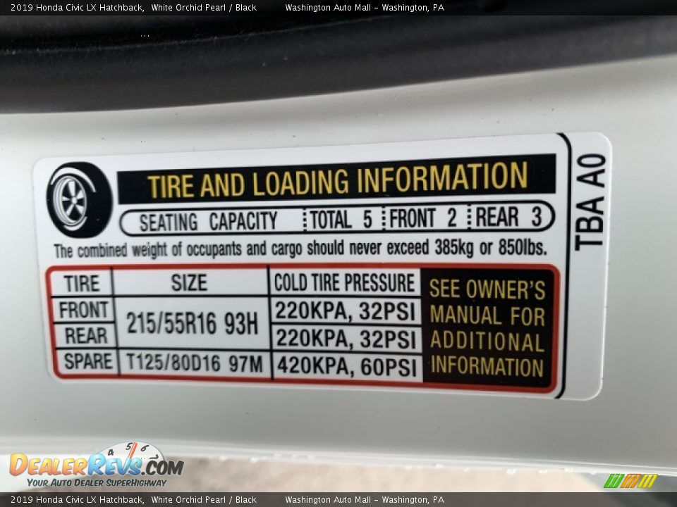 2019 Honda Civic LX Hatchback White Orchid Pearl / Black Photo #8