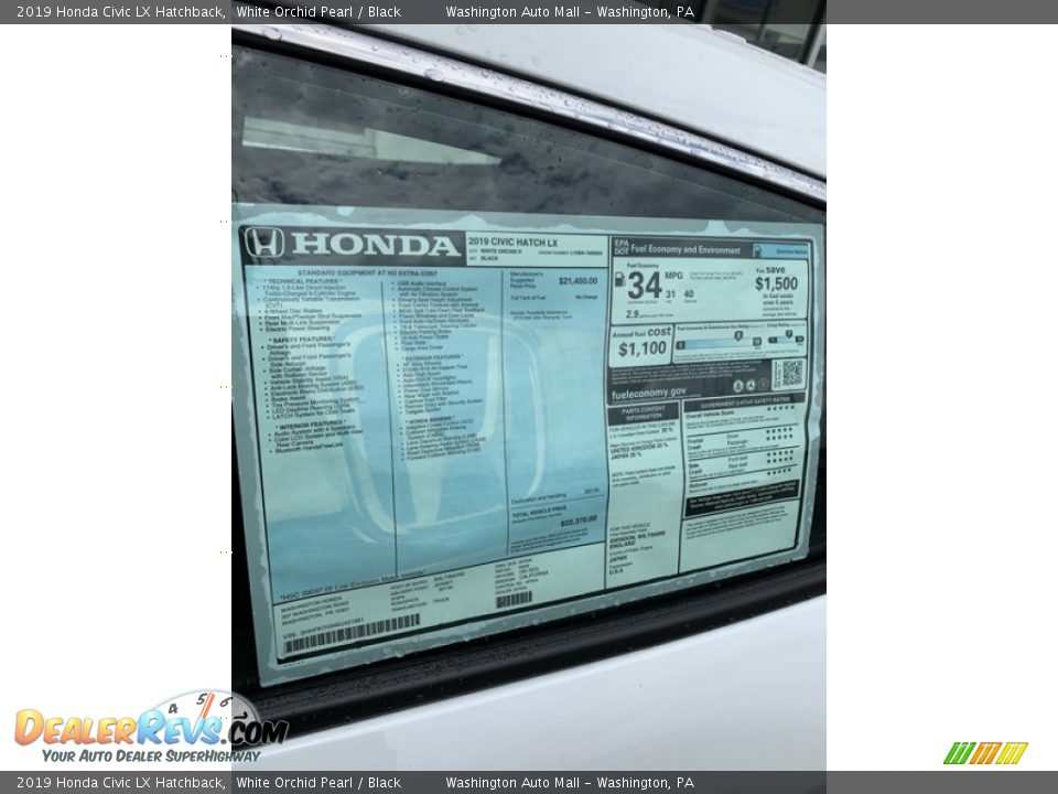 2019 Honda Civic LX Hatchback White Orchid Pearl / Black Photo #15