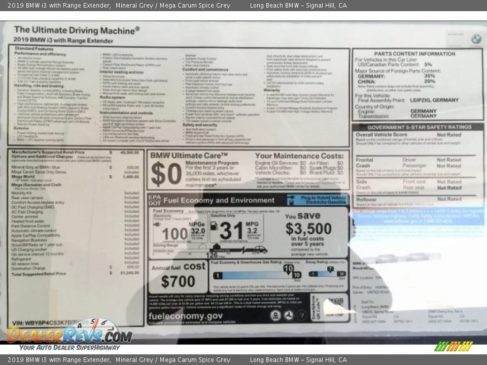 2019 BMW i3 with Range Extender Mineral Grey / Mega Carum Spice Grey Photo #10