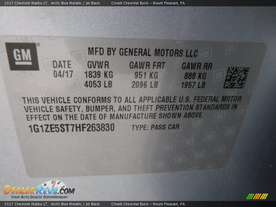 2017 Chevrolet Malibu LT Arctic Blue Metallic / Jet Black Photo #33