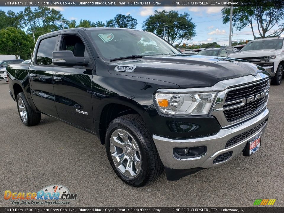 2019 Ram 1500 Big Horn Crew Cab 4x4 Diamond Black Crystal Pearl / Black/Diesel Gray Photo #1
