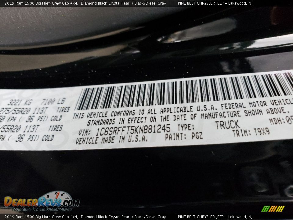 2019 Ram 1500 Big Horn Crew Cab 4x4 Diamond Black Crystal Pearl / Black/Diesel Gray Photo #9