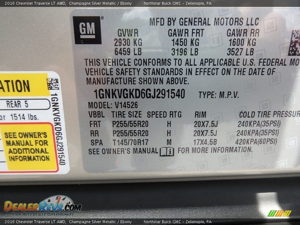 2016 Chevrolet Traverse LT AWD Champagne Silver Metallic / Ebony Photo #23