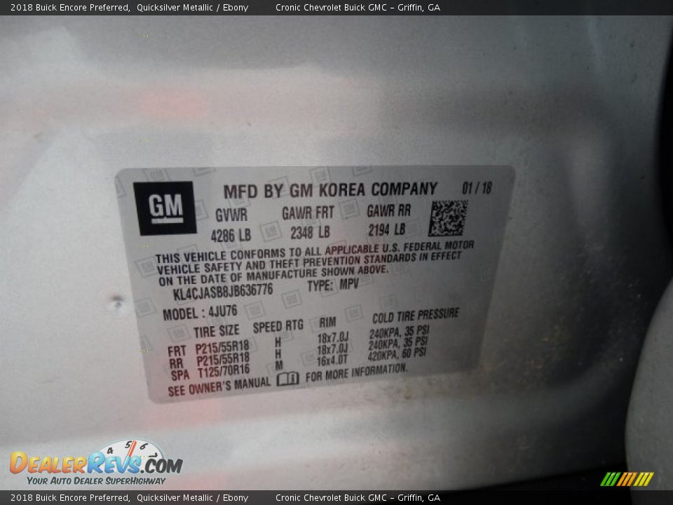 2018 Buick Encore Preferred Quicksilver Metallic / Ebony Photo #31