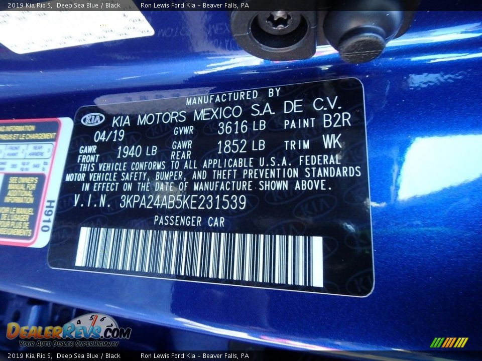 2019 Kia Rio S Deep Sea Blue / Black Photo #15