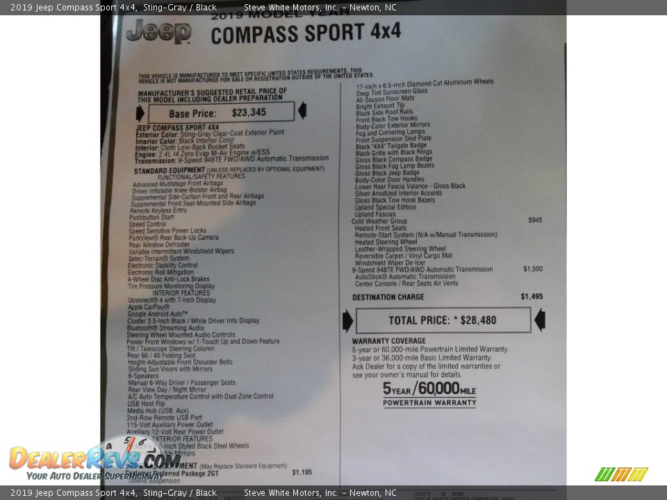 2019 Jeep Compass Sport 4x4 Sting-Gray / Black Photo #33