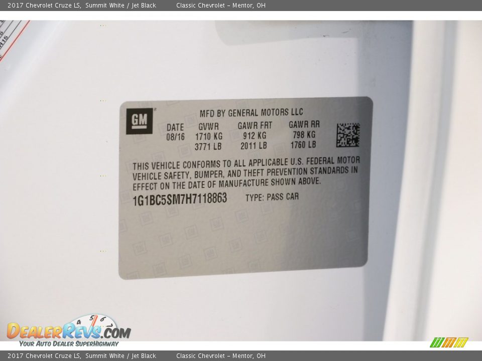 2017 Chevrolet Cruze LS Summit White / Jet Black Photo #20