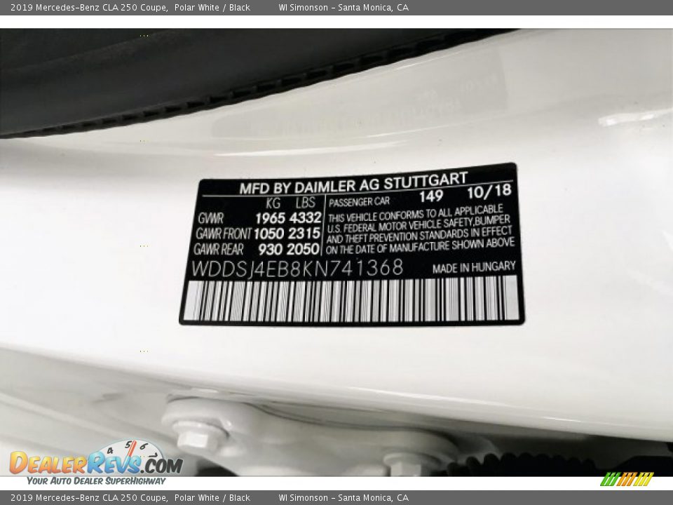 2019 Mercedes-Benz CLA 250 Coupe Polar White / Black Photo #24