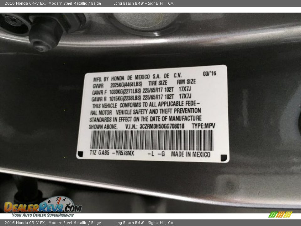 2016 Honda CR-V EX Modern Steel Metallic / Beige Photo #19