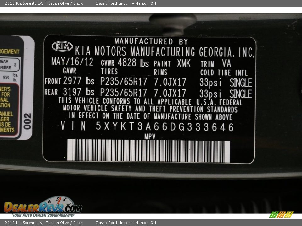 2013 Kia Sorento LX Tuscan Olive / Black Photo #18