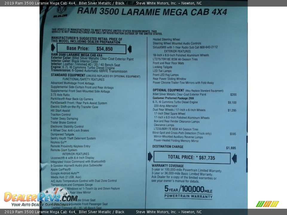 2019 Ram 3500 Laramie Mega Cab 4x4 Window Sticker Photo #34