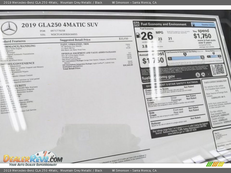 2019 Mercedes-Benz GLA 250 4Matic Mountain Grey Metallic / Black Photo #10