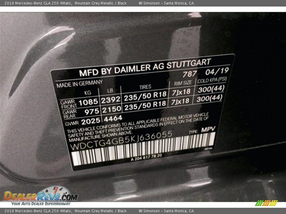 2019 Mercedes-Benz GLA 250 4Matic Mountain Grey Metallic / Black Photo #11