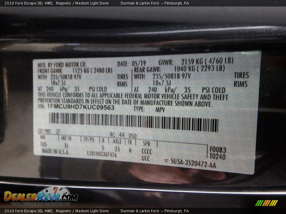 2019 Ford Escape SEL 4WD Magnetic / Medium Light Stone Photo #11