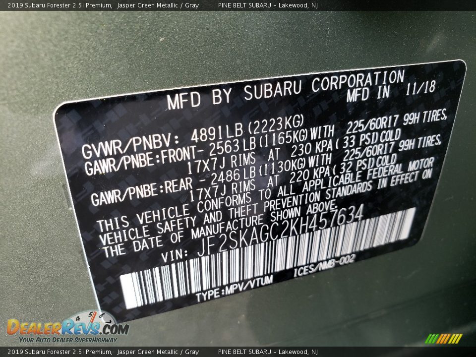 2019 Subaru Forester 2.5i Premium Jasper Green Metallic / Gray Photo #29