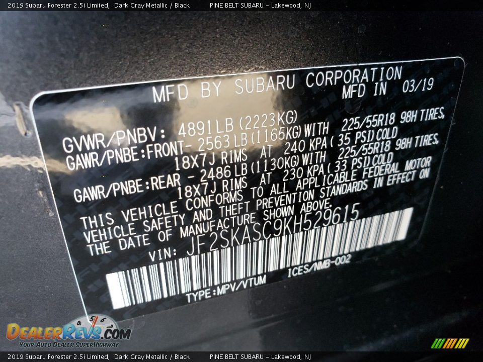 2019 Subaru Forester 2.5i Limited Dark Gray Metallic / Black Photo #9