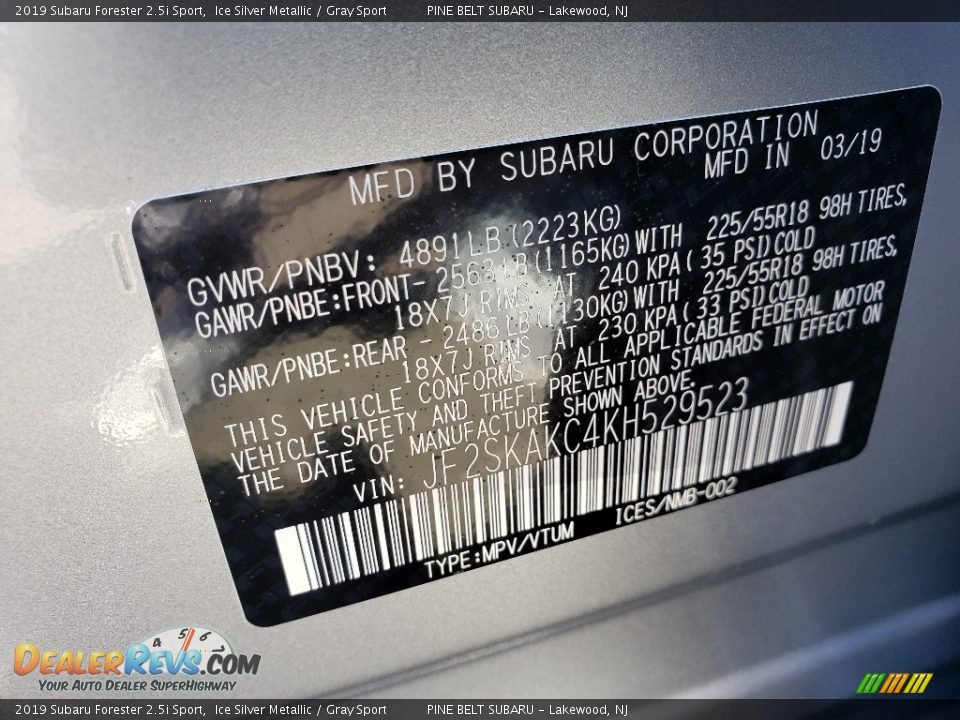 2019 Subaru Forester 2.5i Sport Ice Silver Metallic / Gray Sport Photo #9