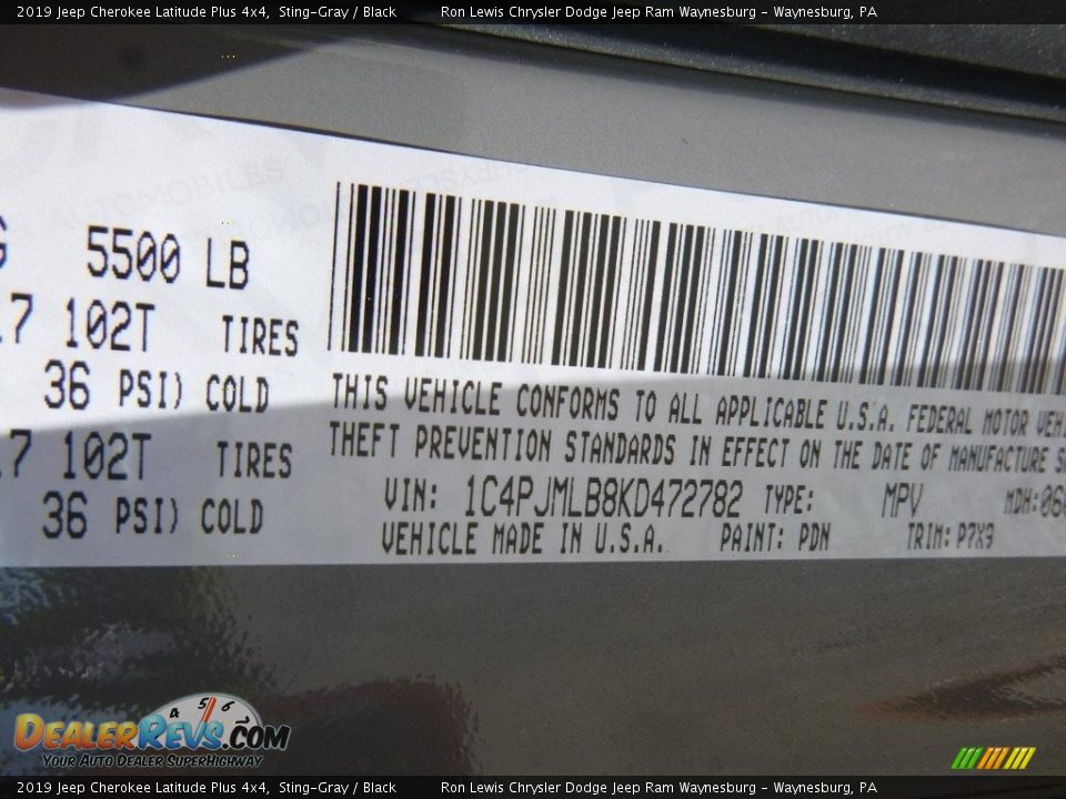 2019 Jeep Cherokee Latitude Plus 4x4 Sting-Gray / Black Photo #13