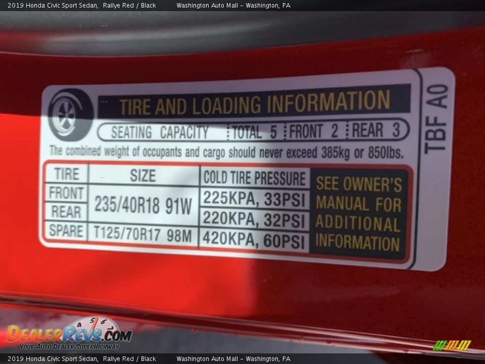 2019 Honda Civic Sport Sedan Rallye Red / Black Photo #8