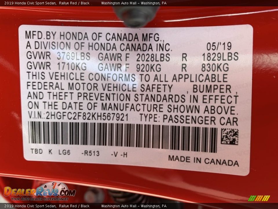 2019 Honda Civic Sport Sedan Rallye Red / Black Photo #9