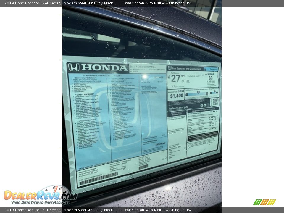 2019 Honda Accord EX-L Sedan Modern Steel Metallic / Black Photo #15